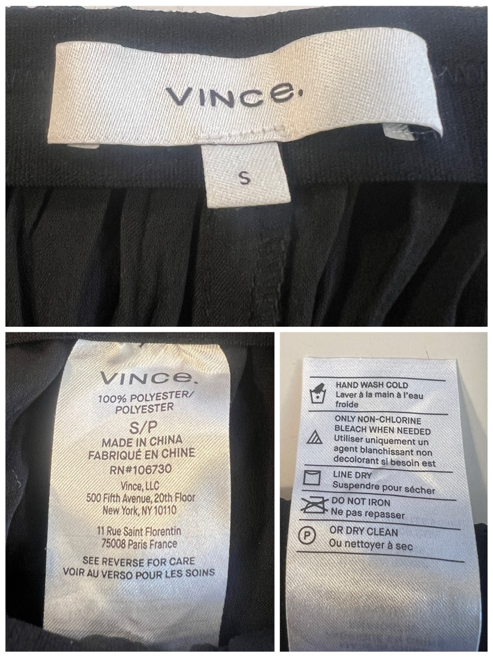 VINCE Women’s Size S Black Satin Crushed Pull-On Pant Elasticized Waist - Picture 15 of 15